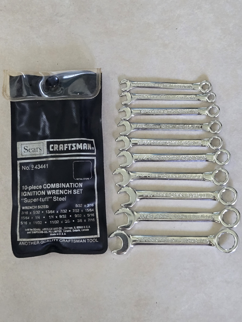 VTG Craftsman Made In USA 10-Piece Combination Ignition Wrench Set 9-43441